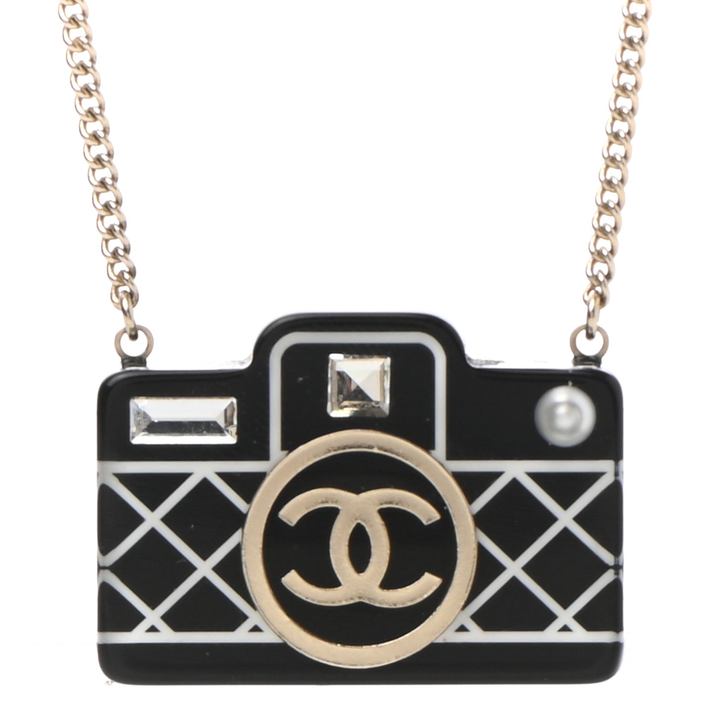 Resin Camera CC Necklace Black Gold