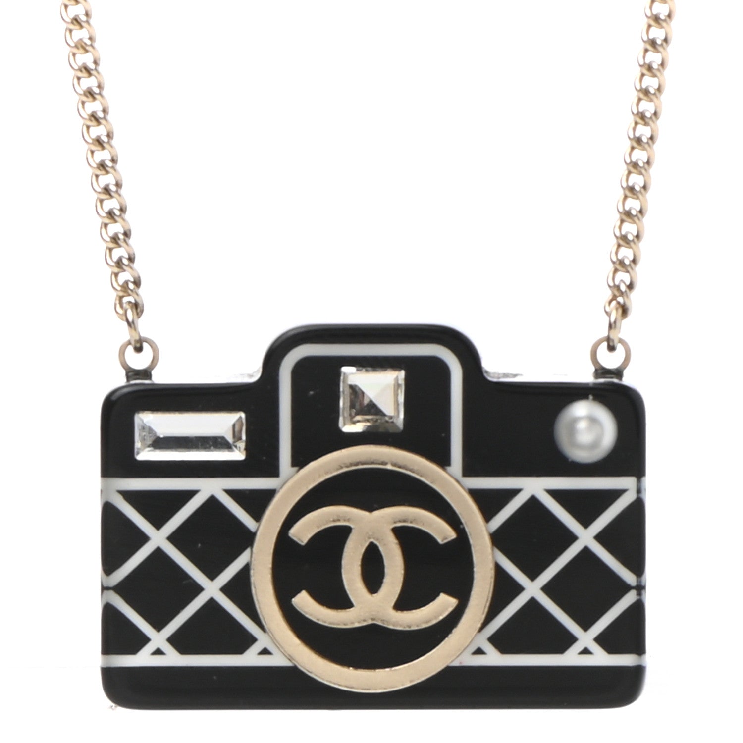 Chanel Resin Camera CC Necklace Black Gold 4 of 7