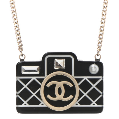 Chanel Resin Camera CC Necklace Black Gold 4 of 7