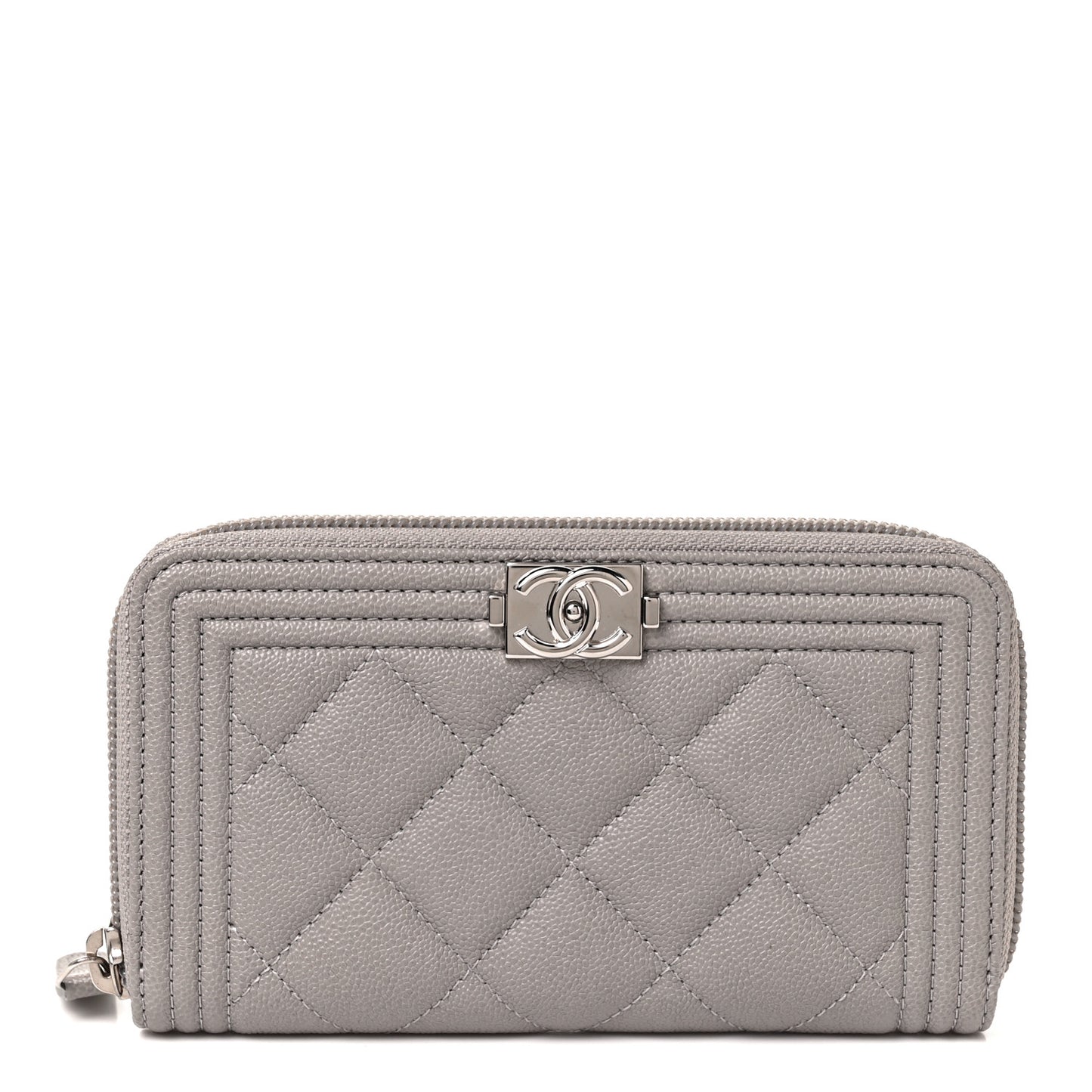 Caviar Quilted Boy Small Zip Around Wallet Grey