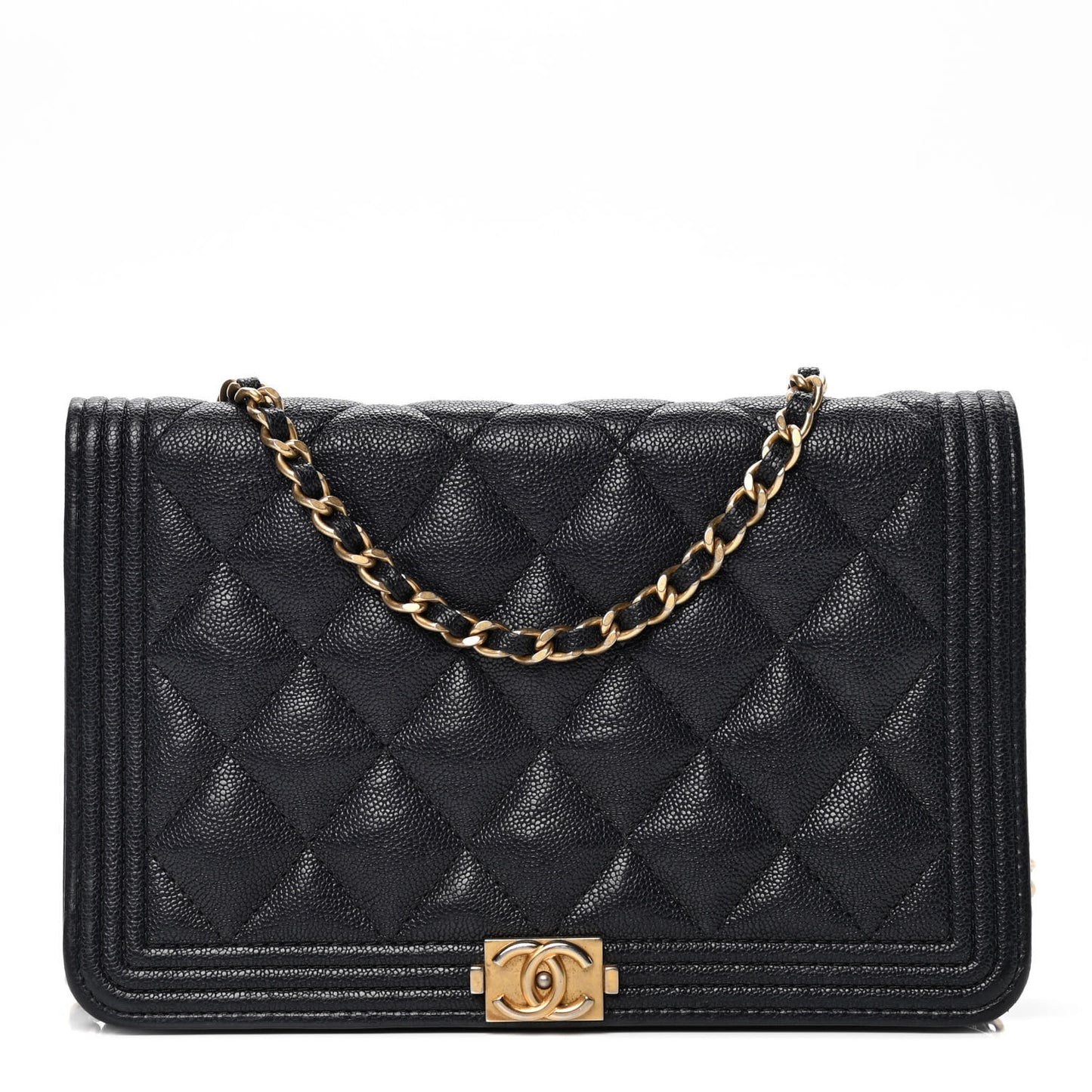Caviar Quilted Boy Wallet On Chain WOC Navy