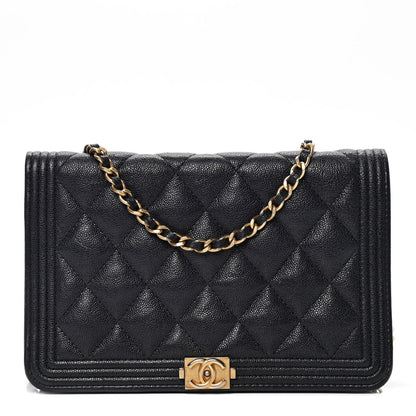 Chanel Caviar Quilted Boy Wallet On Chain WOC Navy 1 of 6