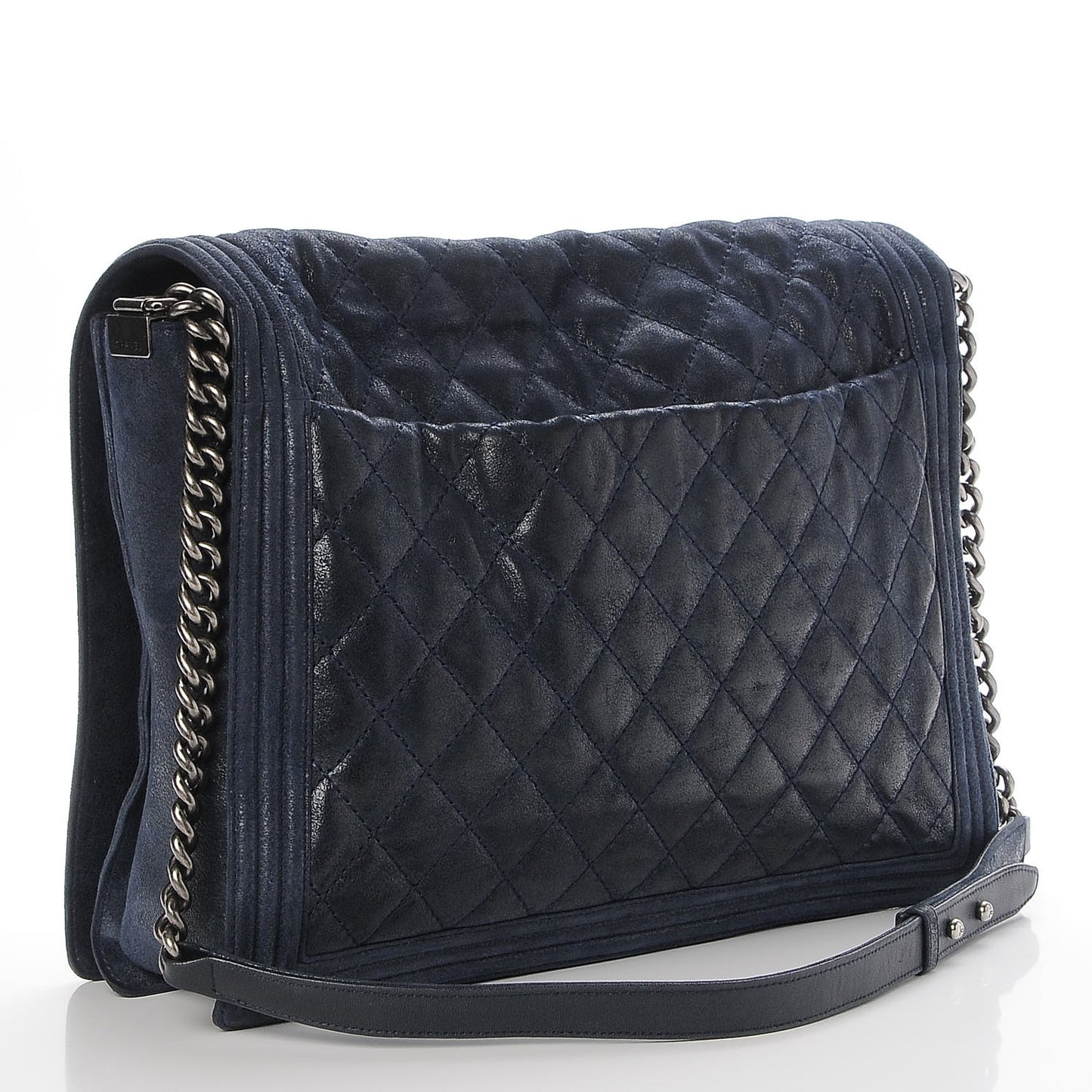 Iridescent Calfskin Quilted Large Gentle Boy Flap Navy