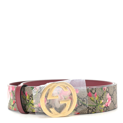 Gucci GG Supreme Monogram Blooms Moon Calfskin Interlocking G 37mm Belt 95 38 Beige Ebony Multicolor Dry Rose 1 of 6