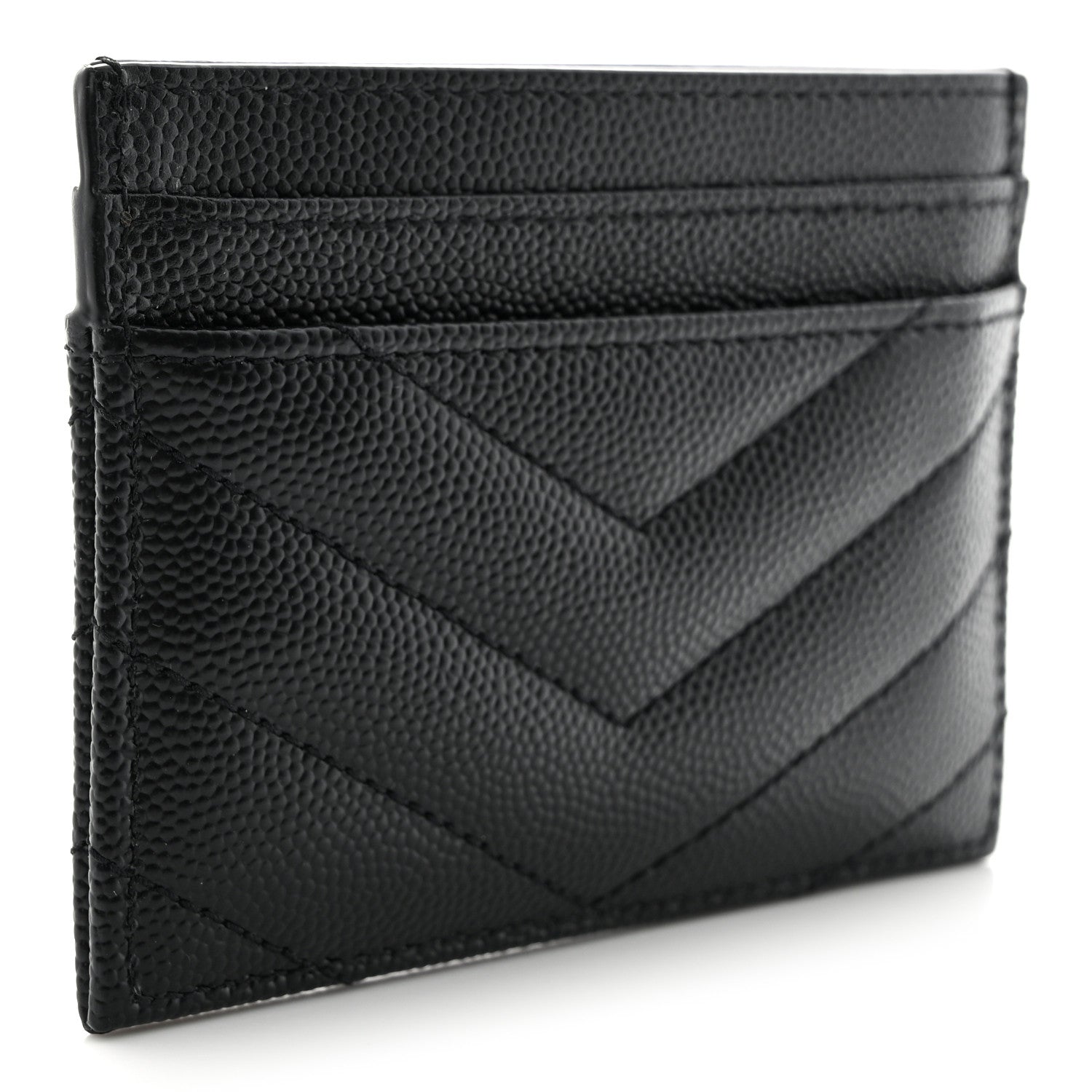 Saint Laurent Grain De Poudre Matelasse Chevron Monogram Credit Card Case Black 3 of 8