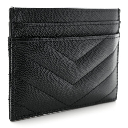 Saint Laurent Grain De Poudre Matelasse Chevron Monogram Credit Card Case Black 3 of 8