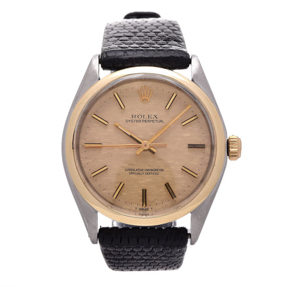 Rolex Stainless Steel 18K Yellow Gold Lizard 34mm Oyster Perpetual Watch Black 1002 1 of 6