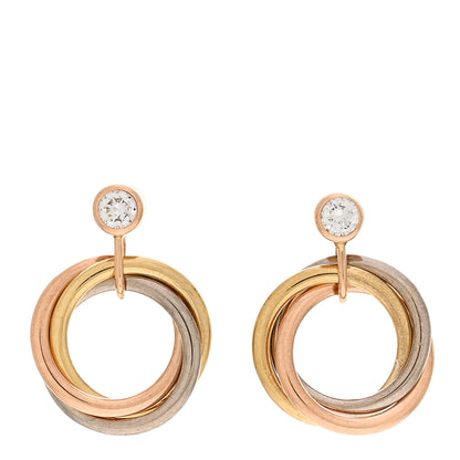 Cartier 18K Pink Yellow White Gold Diamond Trinity Drop Earrings 1 of 5