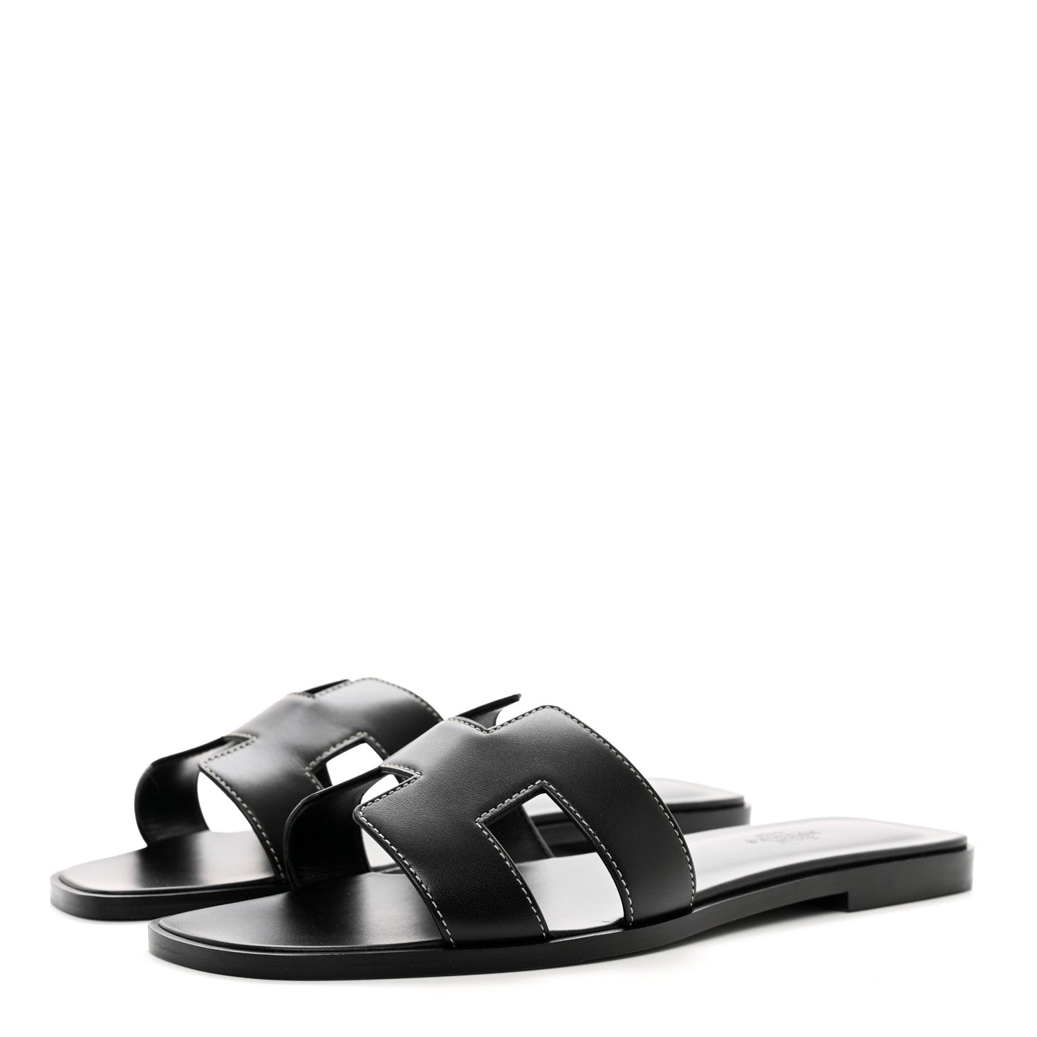 Hermes Box Calfskin Oran Sandals 39 Black 3 of 9
