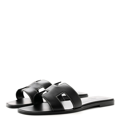 Hermes Box Calfskin Oran Sandals 39 Black 3 of 9