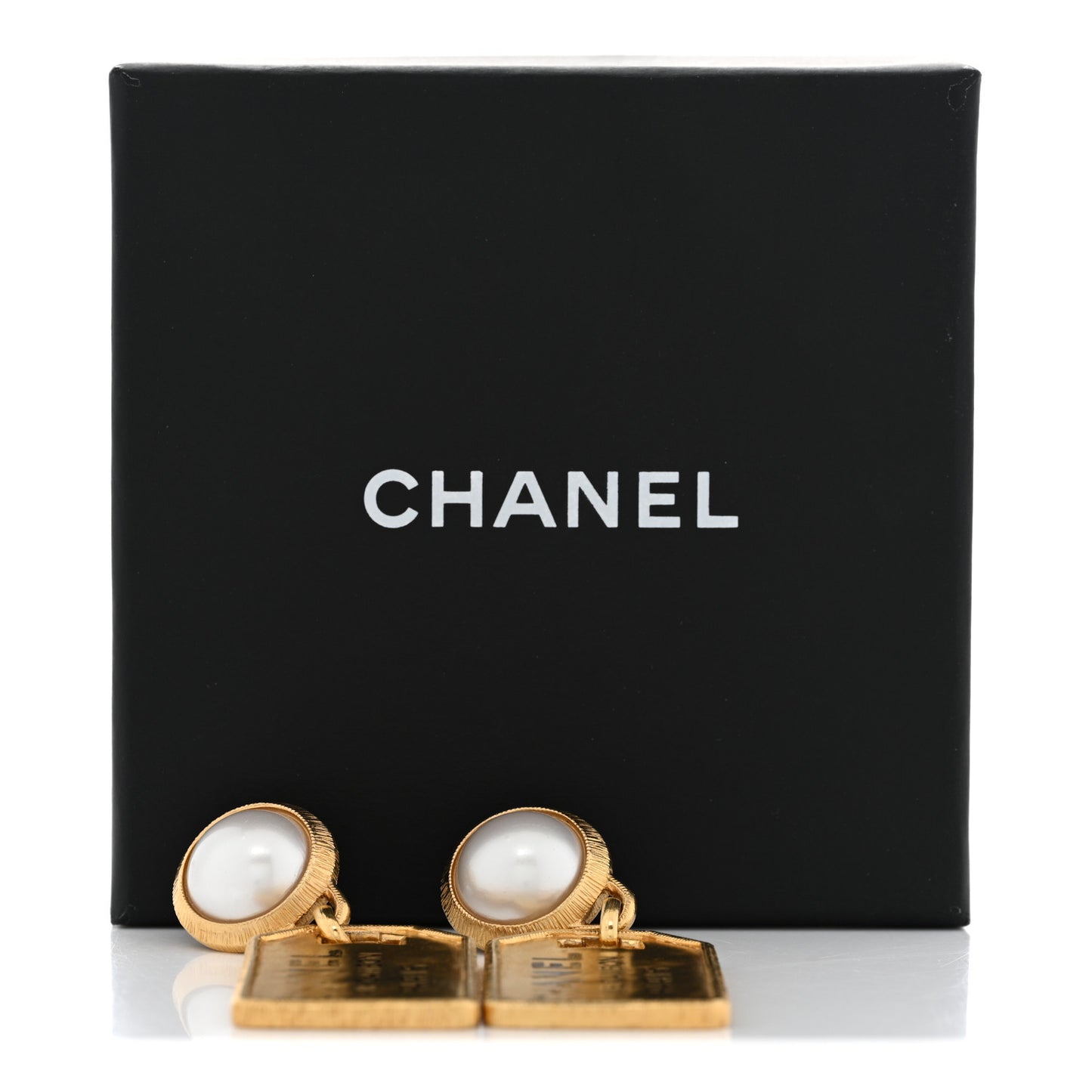 Pearl CC Tags Drop Earrings Gold