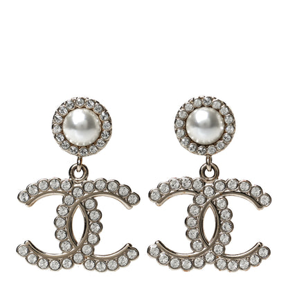 Chanel Crystal Pearl Bow-tiful CC Drop Earrings Gold 1 of 4