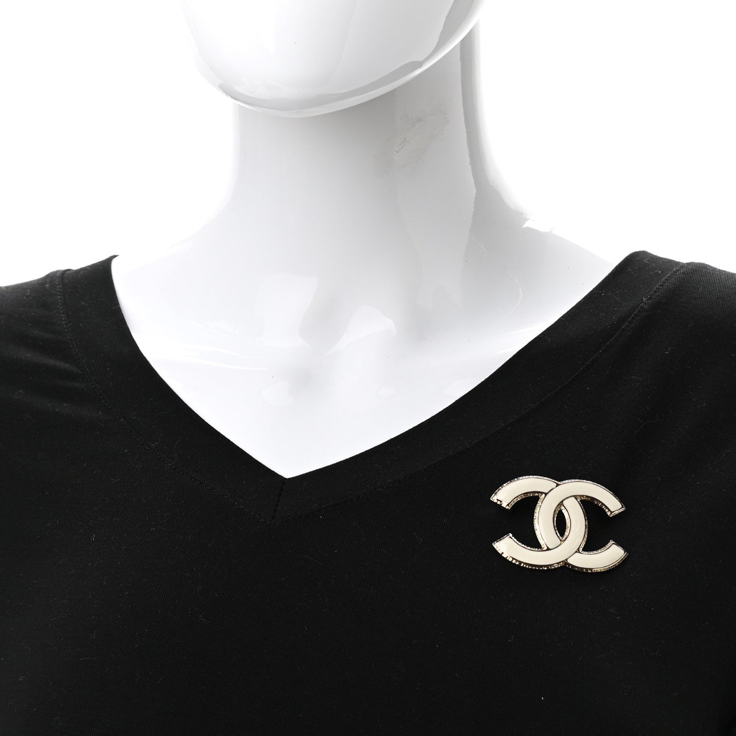 Metal Enamel CC Brooch White Light Gold