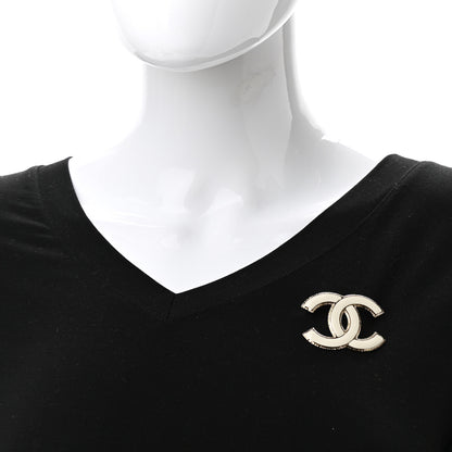 Chanel Metal Enamel CC Brooch White Light Gold 2 of 5