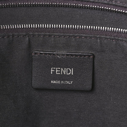 Fendi Glazed Fabric Vitello Century FF 1974 Stamp Patch Shopping Tote Mogano Panna Black 6 of 10