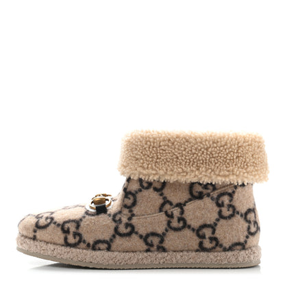 Gucci Covered Wool GG Monogram Womens Fria Horsebit Ankle Boots 36.5 Beige Ebony Butterscotch 1 of 9