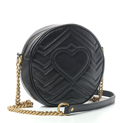 Gucci Azalea Calfskin Matelasse Heart Mini GG Marmont Round Shoulder Bag Black 3 of 11