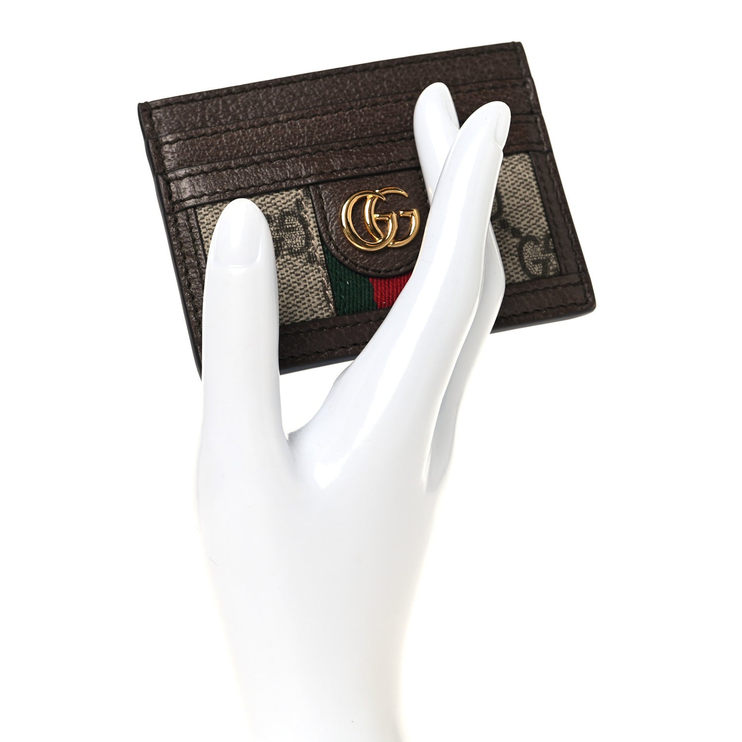GG Supreme Monogram Textured Dollar Calfskin Ophidia Card Holder Beige Ebony New Acero