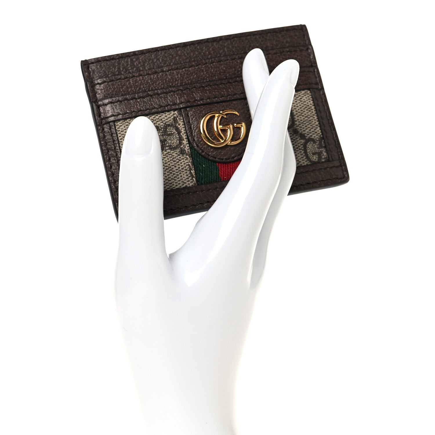 Gucci GG Supreme Monogram Textured Dollar Calfskin Ophidia Card Holder Beige Ebony New Acero 2 of 7
