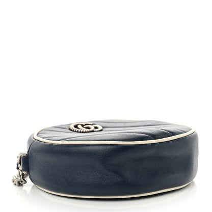 Gucci Azalea Calfskin Matelasse Diagonal Mini Torchon GG Marmont Round Shoulder Bag Blue Agata Mystic White 3 of 10