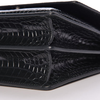 Saint Laurent Calfskin Crocodile Embossed Medium Monogram Sunset Dark Green 10 of 10