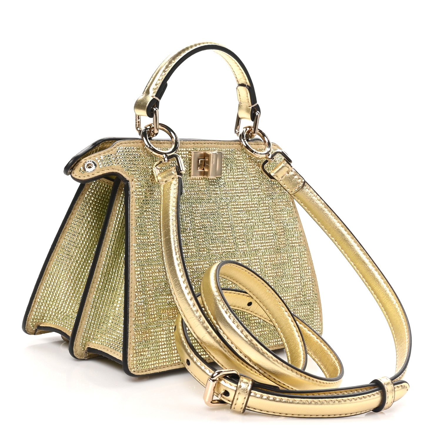 Fendi Crystal Vitello Laminato FF Petite Peekaboo I SEE U Satchel Crystal Platinum Light Gold 3 of 9