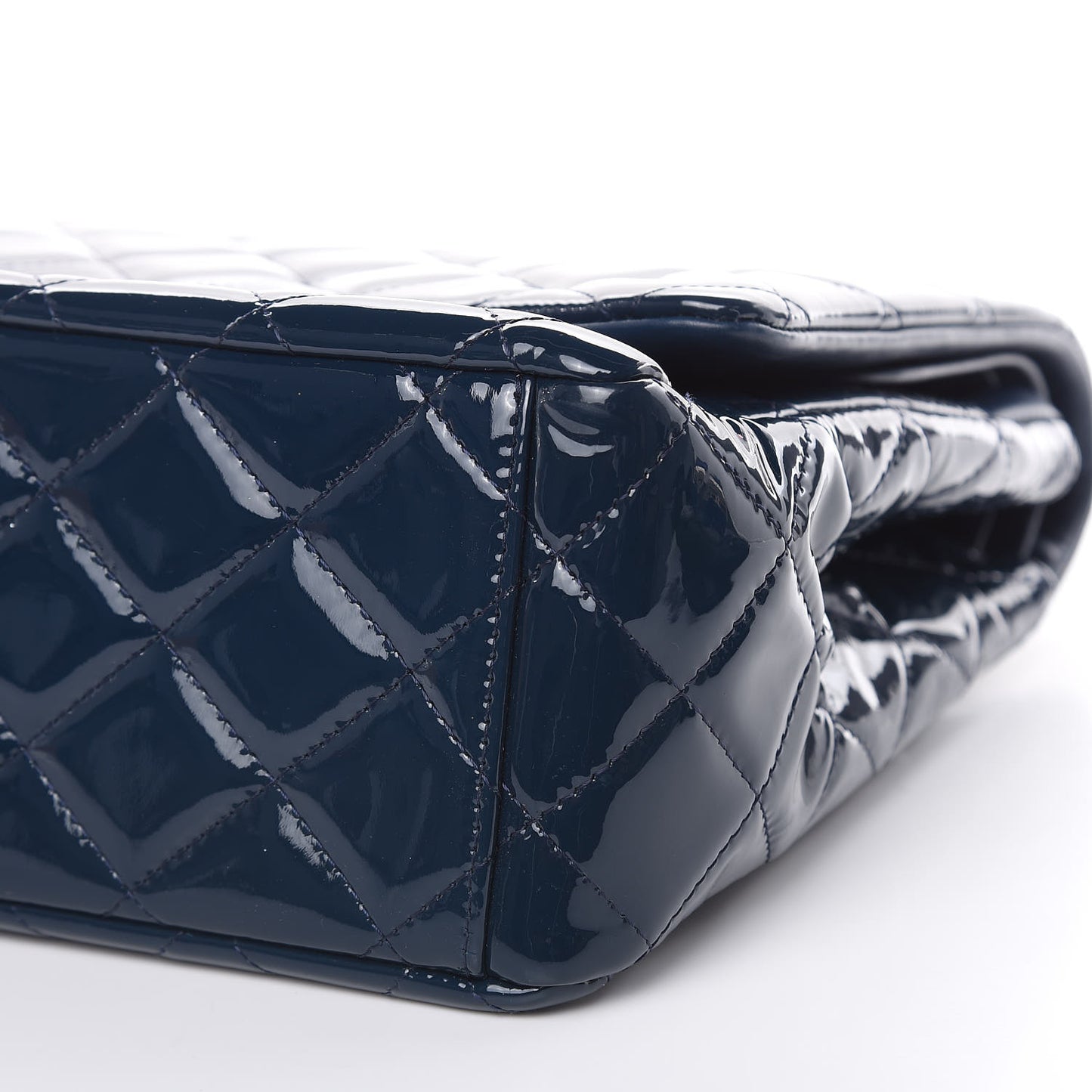 Patent Quilted Maxi Double Flap Navy Blue