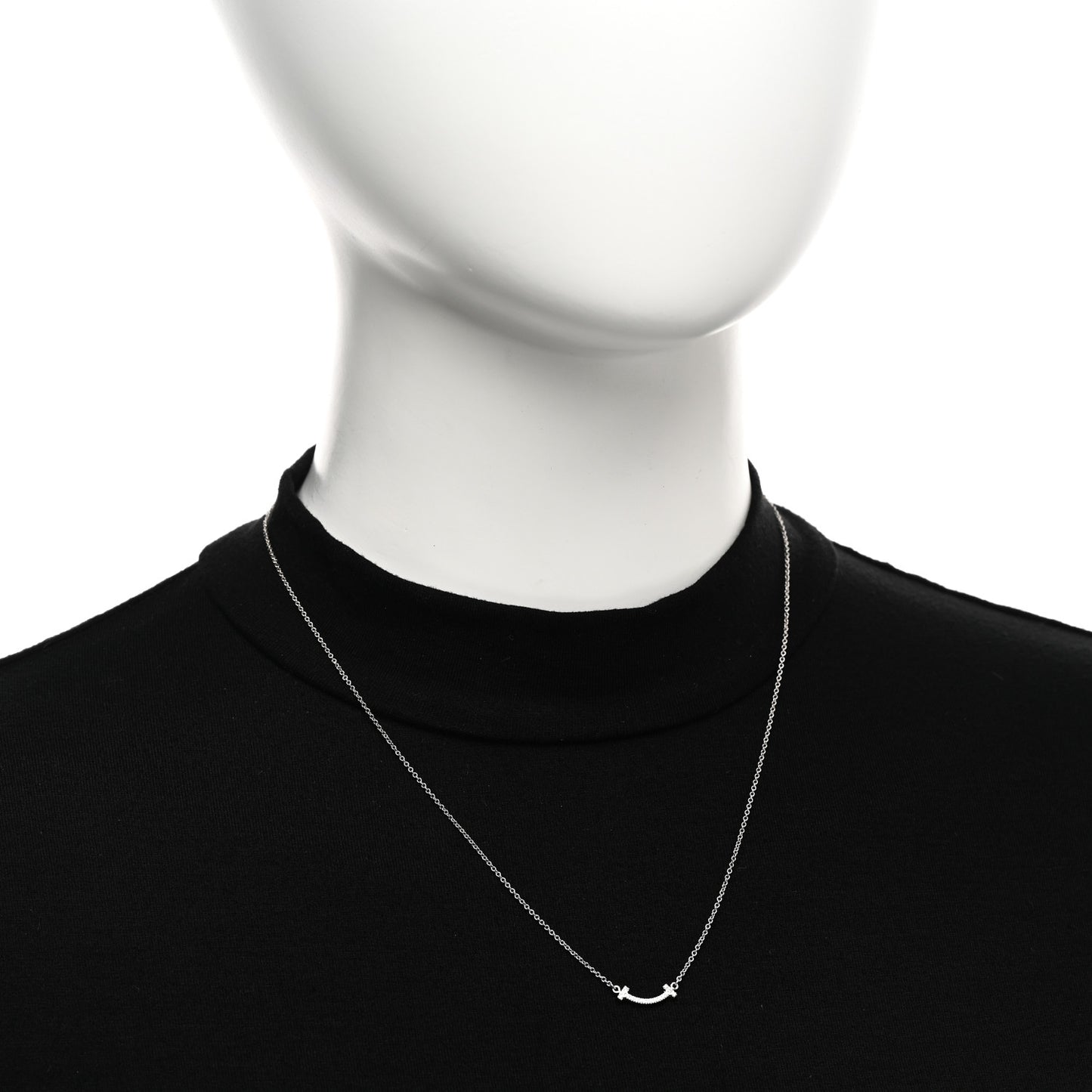 18K White Gold Diamond Mini T Smile Pendant Necklace