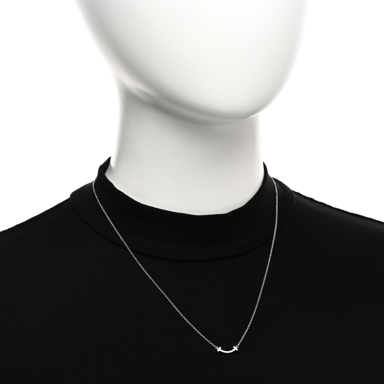 Tiffany 18K White Gold Diamond Mini T Smile Pendant Necklace 2 of 5