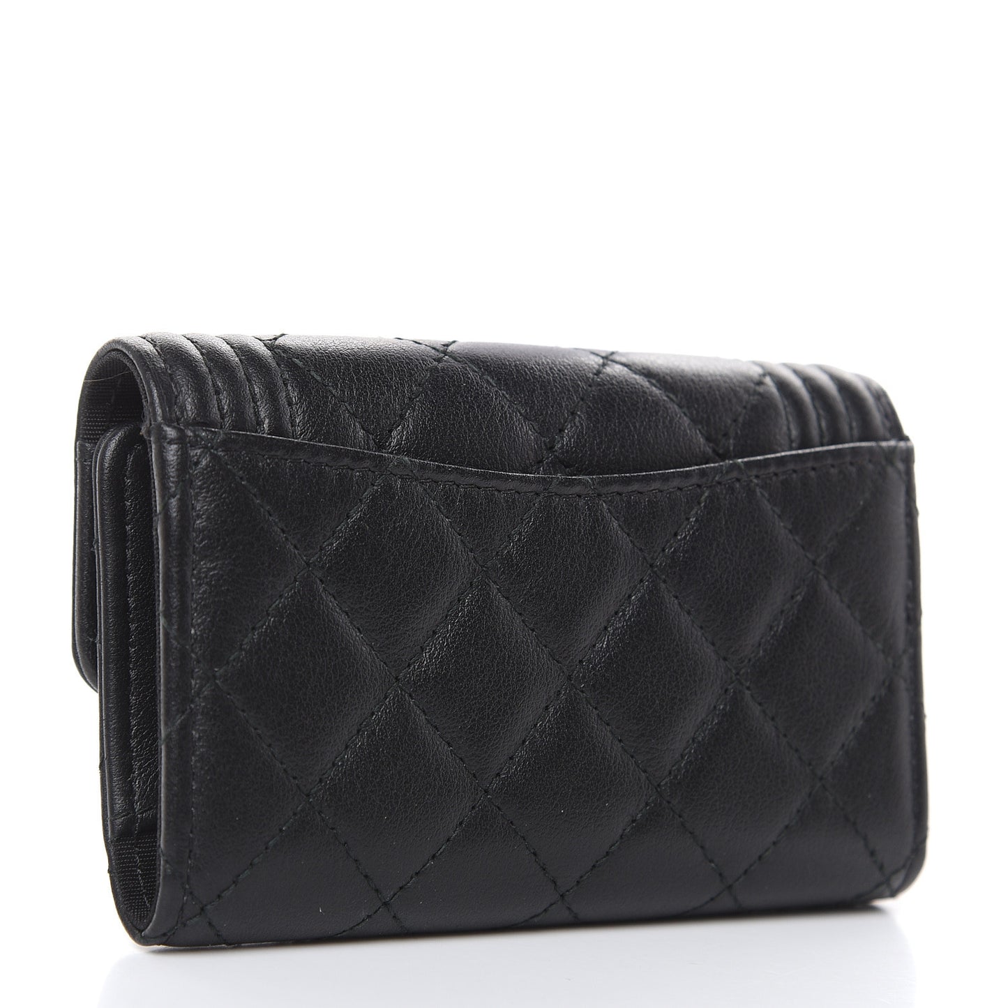 Calfskin Quilted 4 Key Holder Boy Flap Black