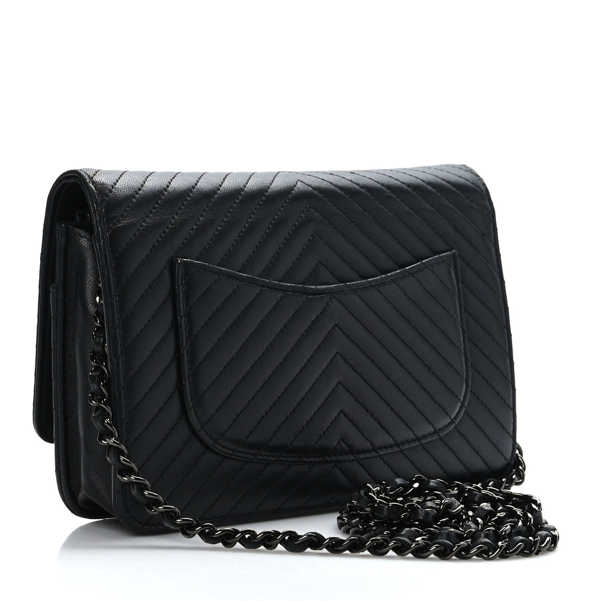 Lambskin Chevron Quilted Wallet On Chain WOC So Black