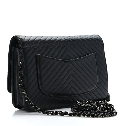 Chanel Lambskin Chevron Quilted Wallet On Chain WOC So Black 3 of 10