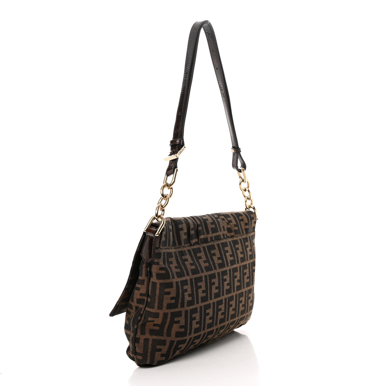 Fendi Zucca Patent Large Mia Shoulder Flap Tobacco 3 of 12