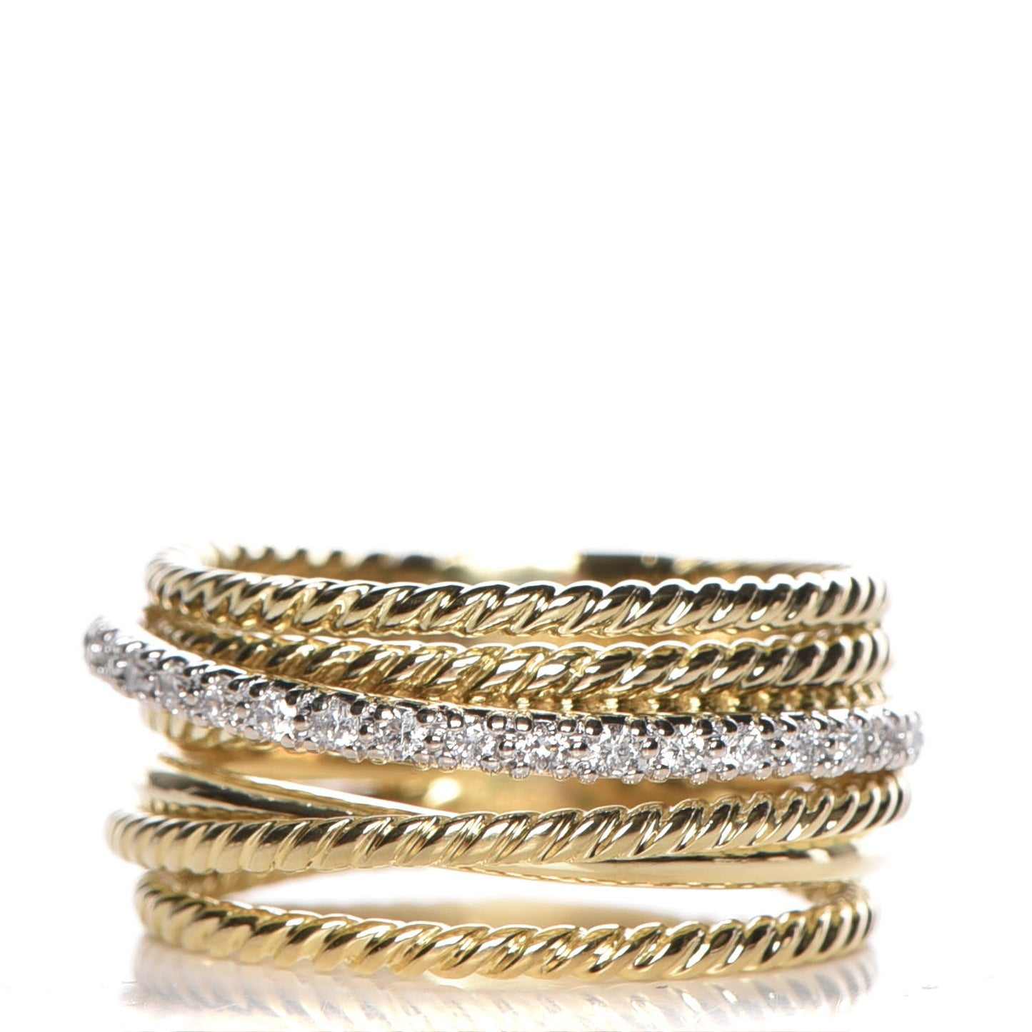 18K Yellow Gold Diamond 11mm Wide Crossover Ring 57 8
