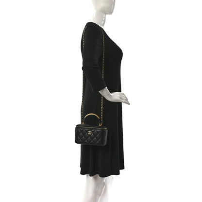 Chanel Lambskin Quilted Metal Small Top Handle Vanity Case With Chain Black 3 of 19