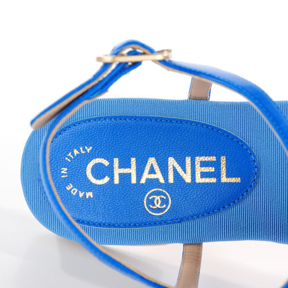 Chanel Shiny Kidskin CC Logo Thong Sandals 35 Blue 8 of 8