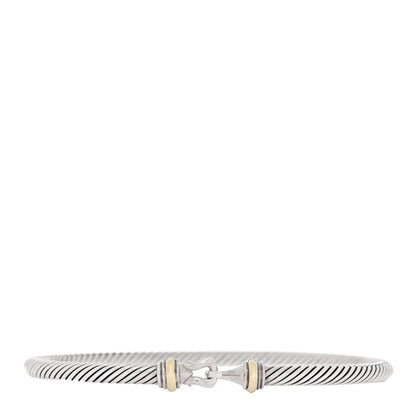 David Yurman Sterling Silver 18K Yellow Gold 4mm Cable Classic Buckle Bracelet 1 of 3