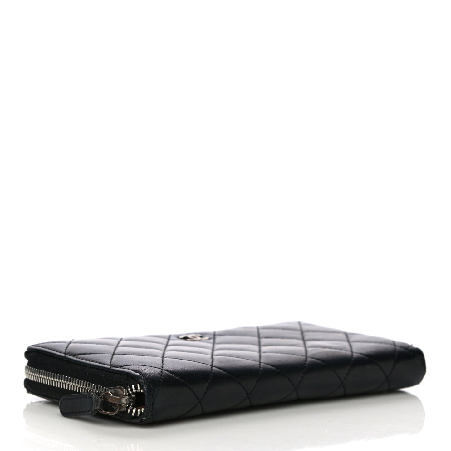 Lambskin Quilted Large Gusset Zip Around Wallet Black