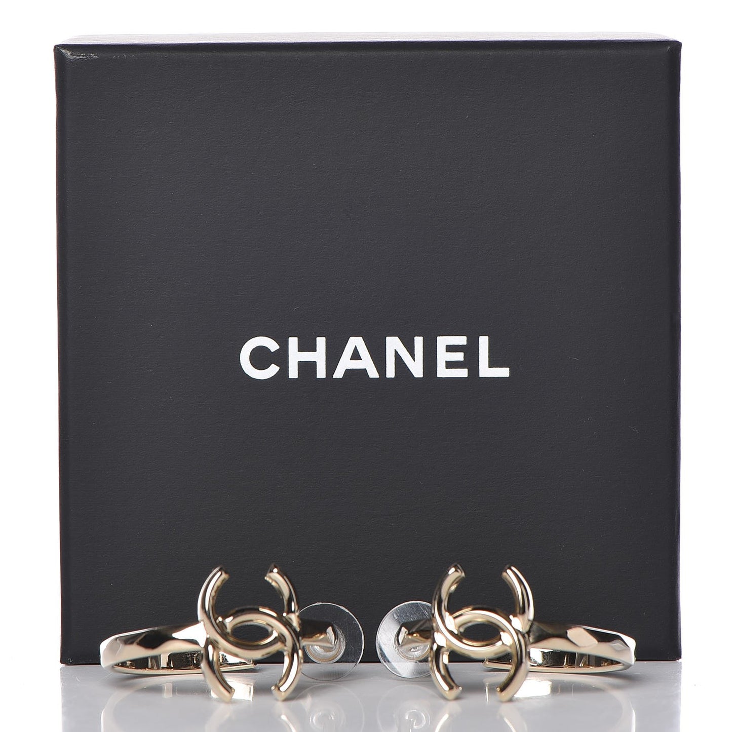 Metal Textured CC Hoop Earrings Gold