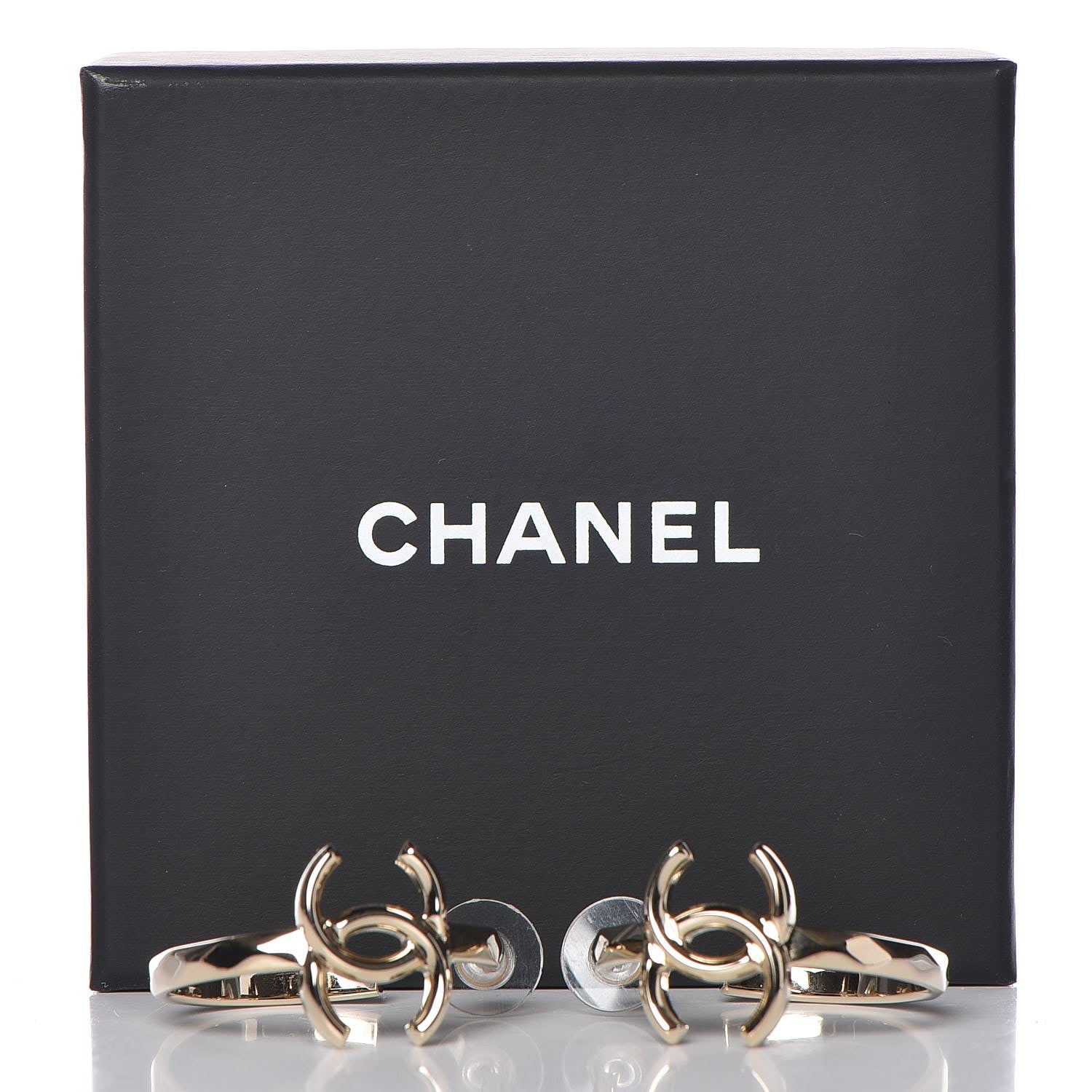 Chanel Metal Textured CC Hoop Earrings Gold 5 of 5