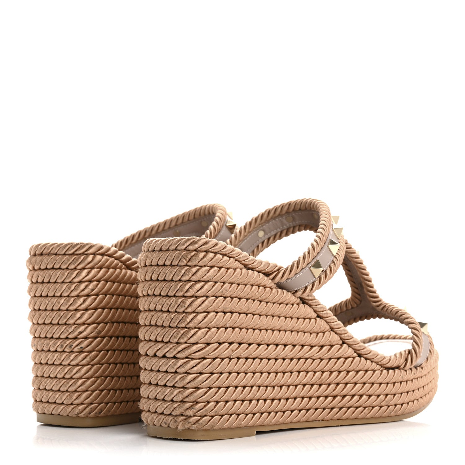 Valentino Garavani Calfskin Rockstud Torchon Espadrille Caged 25/95mm Wedge Sandals 39 Poudre 5 of 8