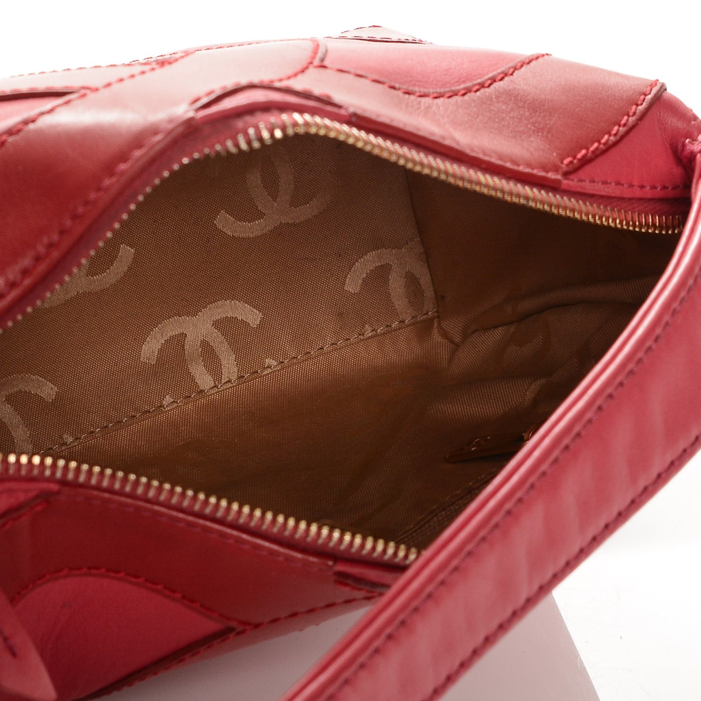 Lambskin CC Stitched Small Shoulder Bag Red Pink