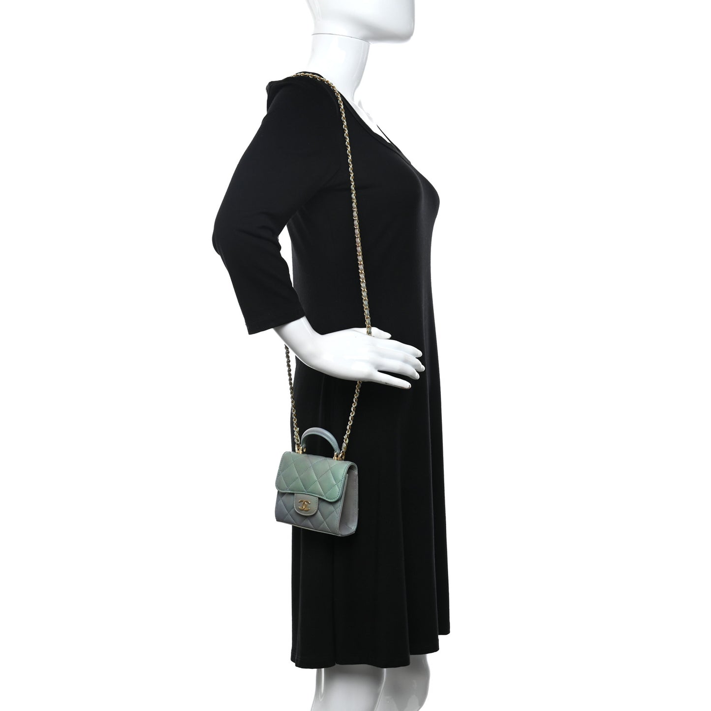 Lambskin Quilted Ombre Top Handle Flap Clutch With Chain Green Purple