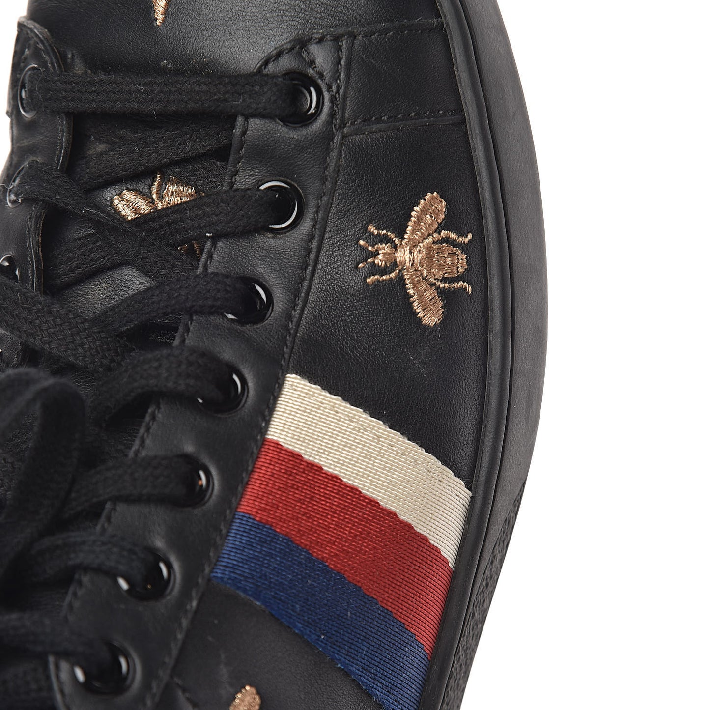 Calfskin Bee Star Embroidered Sylvie Web Ace Sneakers 40 Black