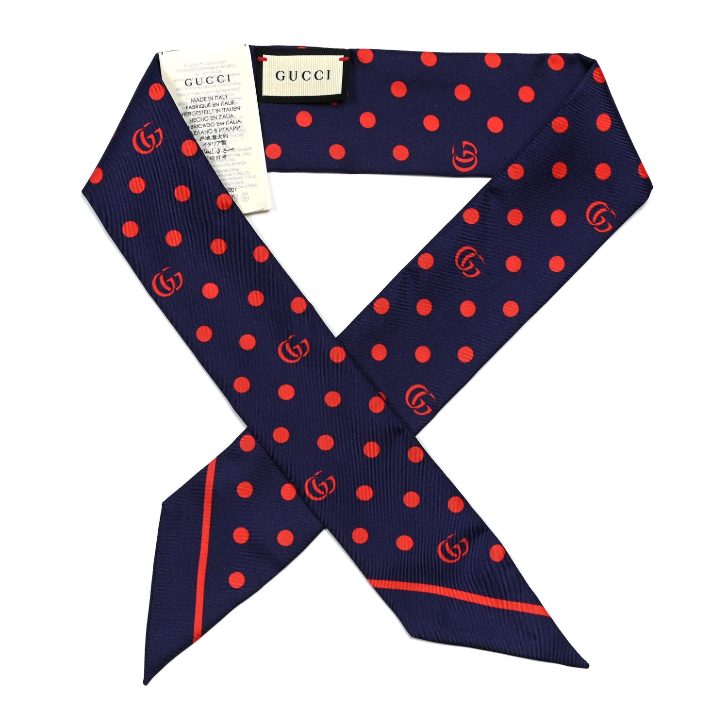 Gucci Silk Twill Dotsy Neck Bow Scarf Sapphire Red 1 of 3