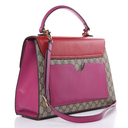 Gucci GG Supreme Monogram Calfskin Medium Padlock Top Handle Bag Beige Hibiscus Red New Rosette 3 of 22