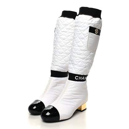 Chanel Mixed Fibers Lambskin Patent Calfskin Convertible High Boots 38 White 3 of 8
