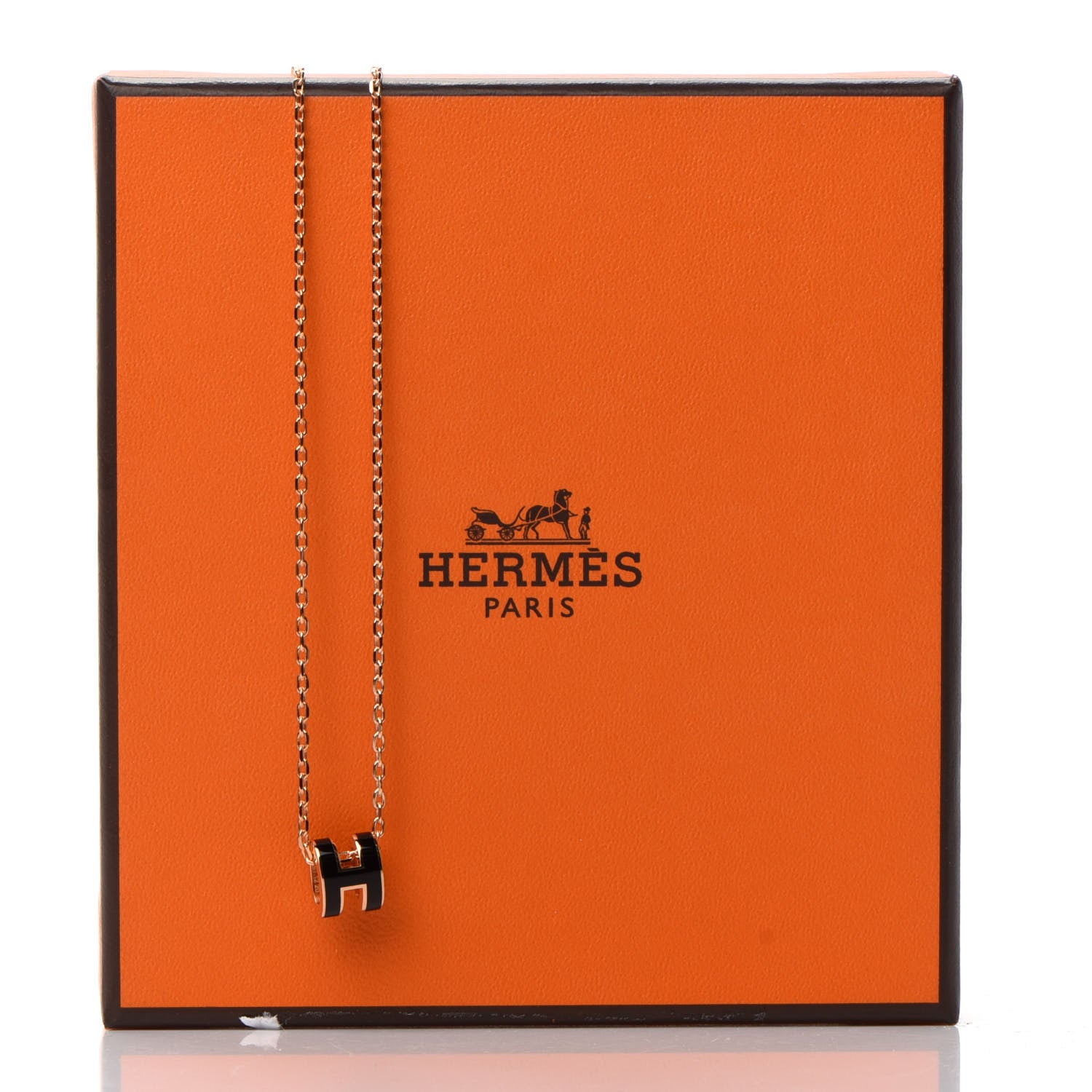 Hermes Lacquered Rose Gold Mini Pop H Pendant Necklace Black 7 of 7
