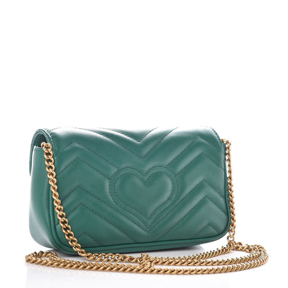 Gucci Calfskin Matelasse Super Mini GG Marmont Shoulder Bag Emerald Green 3 of 11