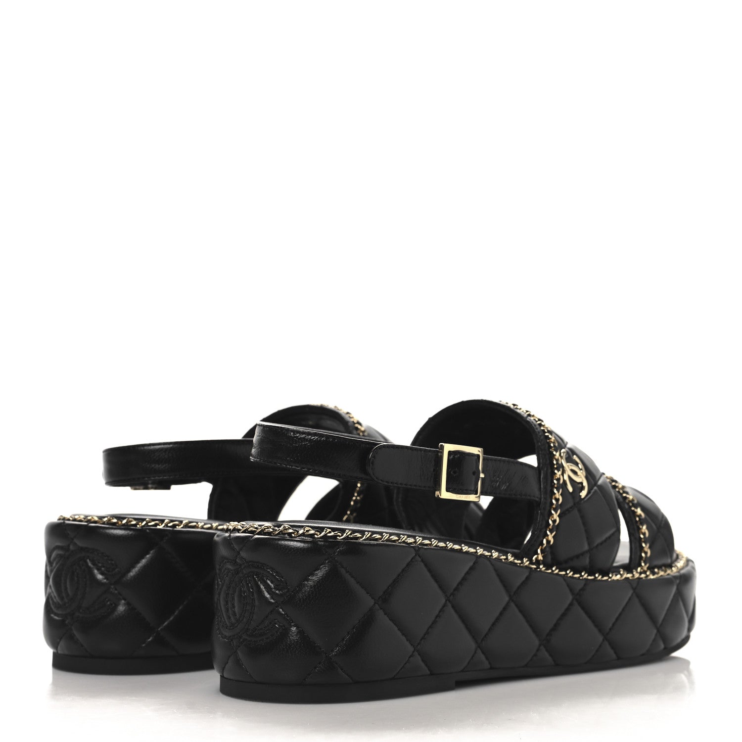 Chanel Shiny Lambskin Quilted Chain Around CC Platform Sandals 39 Black 5 of 10